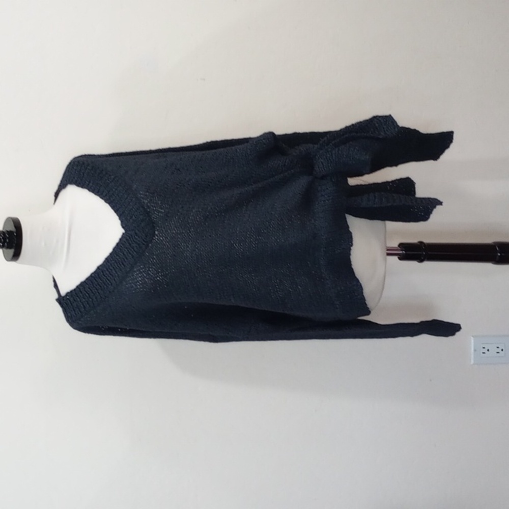 Rodebjer Anisah Blue Tape Yarn Oversize Open Weave Side Tie Sweater, Size XL - Picture 5 of 16